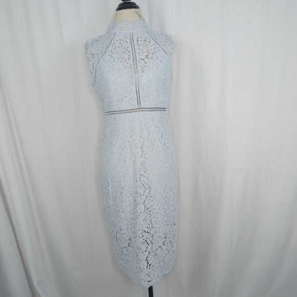 Bardot Lace Dress 8 Medium Blue Midi Pencil - Picture 2 of 10
